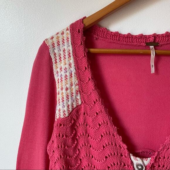 Free People Pink Cardigan Sweater Size Medium - Picture 10 of 11